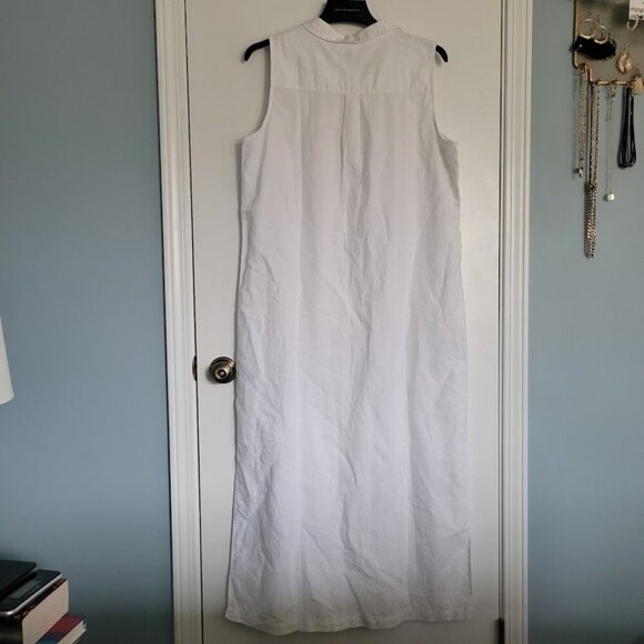 NEW Gap Linen Maxi Shirtdress Large Petite White Button Womens Sleeveless - Picture 6 of 10